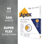 Fellowes Apex A4 Laminating Pouches, Glossy Finish, 100 Sheets - Super-Flex - Ideal for Notices and Photos