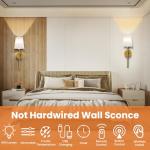LGMCF Battery Operated Wall Sconce Set of 2, Rechargeable Wall Lights with 5000mAh Dimmable Detachable Charging Bulbs and Remote, 3 Color Temperature Wireless Sconces for Bedroom Living Room Hallway