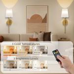 LGMCF Battery Operated Wall Sconce Set of 2, Rechargeable Wall Lights with 5000mAh Dimmable Detachable Charging Bulbs and Remote, 3 Color Temperature Wireless Sconces for Bedroom Living Room Hallway