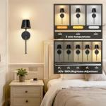 Kimjo 5200mAh Battery Operated Wall Lights Set of 2, Matt Black Rechargeable Wall Light Indoor, Cordless Wall Mounted Light with Remote, Dimmable Wall Sconce Light for Living Room Bedroom Corridor