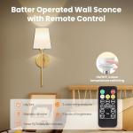 LGMCF Battery Operated Wall Sconce Set of 2, Rechargeable Wall Lights with 5000mAh Dimmable Detachable Charging Bulbs and Remote, 3 Color Temperature Wireless Sconces for Bedroom Living Room Hallway