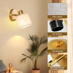 Lightess Wall Light with Switch Dimmable Gold Wall Sconce with Beige Linen Fabric Lampshade E27 40W Indoor Bedside Wall Lamp for Bedroom Living Room Hallway