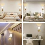 LGMCF Battery Operated Wall Sconce Set of 2, Rechargeable Wall Lights with 5000mAh Dimmable Detachable Charging Bulbs and Remote, 3 Color Temperature Wireless Sconces for Bedroom Living Room Hallway