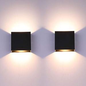 Glighone Wall Lights for Living Room, 2Pcs LED Indoor Wall Lamo Up Down Modern Wall Sconce Lighting, 6W Aluminum Hardwired Black Wall Lights for Hallway Bedroom, Stairs, Warm White