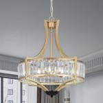 Kaniker 5-Light Crystal Chandelier Ceiling Light Fixture with Adjustable Height, Gold Drum Pendant Light for Dining Room Light Fixture, Kitchen Island, Bedroom, Living Room, Elegant Modern Lighting