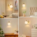 Lightess Wall Light with Switch Dimmable Gold Wall Sconce with Beige Linen Fabric Lampshade E27 40W Indoor Bedside Wall Lamp for Bedroom Living Room Hallway