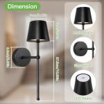Kimjo 5200mAh Battery Operated Wall Lights Set of 2, Matt Black Rechargeable Wall Light Indoor, Cordless Wall Mounted Light with Remote, Dimmable Wall Sconce Light for Living Room Bedroom Corridor
