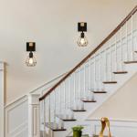 FORCOSO Vintage Wood Wall Lamp 2-Pack, Black E27 Sconce Lights, Industrial Rustic Wall Lighting for Living Room, Bedrooms, Hallway, Stair