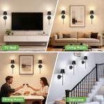 Kimjo 5200mAh Battery Operated Wall Lights Set of 2, Matt Black Rechargeable Wall Light Indoor, Cordless Wall Mounted Light with Remote, Dimmable Wall Sconce Light for Living Room Bedroom Corridor