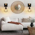 FORCOSO Vintage Wood Wall Lamp 2-Pack, Black E27 Sconce Lights, Industrial Rustic Wall Lighting for Living Room, Bedrooms, Hallway, Stair