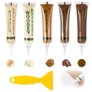 Laminate Floor Repair Kit, Wood Putty, Wood Repair Kit, Vinyl Floor Repair Kit for Repairing Scratches, Cracks and Discoloration on Wooden Cabinet, Floors and Doors - Easy to Use, 5 Colours
