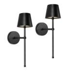 Kimjo 5200mAh Battery Operated Wall Lights Set of 2, Matt Black Rechargeable Wall Light Indoor, Cordless Wall Mounted Light with Remote, Dimmable Wall Sconce Light for Living Room Bedroom Corridor