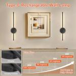 Ketom 2 Pack USB Rechargeable Wall Lights Black, LED Battery Operated Wall Lights Indoor with Remote, 3 Color Temperature & Dimmable & Timer Function, Wireless Sconces for Bedroom Hallway