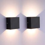 Glighone Wall Lights for Living Room, 2Pcs LED Indoor Wall Lamo Up Down Modern Wall Sconce Lighting, 6W Aluminum Hardwired Black Wall Lights for Hallway Bedroom, Stairs, Warm White