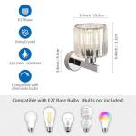 ANWIO Wall Lights,Bedroom Wall Lights,Silver Wall Light for Living Room,E27 Wall Light Shade Ceiling,Morden Crystal Wall Ceiling Light,Indoor Crystal Wall lamp(2 PCS,E27 Base,NO Bulbs)