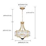 Kaniker 5-Light Crystal Chandelier Ceiling Light Fixture with Adjustable Height, Gold Drum Pendant Light for Dining Room Light Fixture, Kitchen Island, Bedroom, Living Room, Elegant Modern Lighting