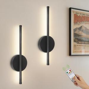 Kimjo 40cm Battery Operated Wall Lights, Modern Rechargeable Wall Lamps, Cordless Wall Sconce with Remote Control, Dimmable Wall Mounted Light Indoor with Timer Function for Bedroom, Hallway, 2 Packs