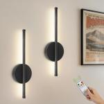 Kimjo 40cm Battery Operated Wall Lights, Modern Rechargeable Wall Lamps, Cordless Wall Sconce with Remote Control, Dimmable Wall Mounted Light Indoor with Timer Function for Bedroom, Hallway, 2 Packs