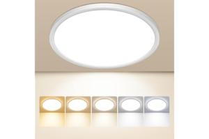 Oumida LED Ceiling Light,5 Colors-3000/3500/4000/5000/6500K Ceiling Lamp, IP44 Waterproof Bathroom Lamp Ceiling, 15W Ultra Thin Round Lamps for Kitchen Bathroom Bedroom Hallway Living Room (18cm)