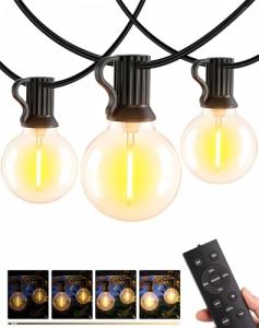 String Outdoor Festoon Garden Lights - G40 65.5Ft 20M LED Light Mains Powered with Remote Control Dimmable Timer Waterproof Shatterproof Bulb Hanging Outside Lighting for Gazebo Balcony Patio Pergola