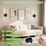 Kimjo 40cm Battery Operated Wall Lights, Modern Rechargeable Wall Lamps, Cordless Wall Sconce with Remote Control, Dimmable Wall Mounted Light Indoor with Timer Function for Bedroom, Hallway, 2 Packs