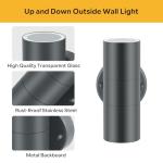 Kerry Wall Lights, Up Down Mains Powered Lighting, Anthracite Grey Stainless Steel IP44 Waterproof, Exterior Wall Sconce for, Front Door, Patio, Porch, Garden, Garage, 2 Pack
