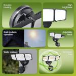 Philips 24W 3500LM LED Security Lights w/PIR Motion Sensor Outdoor, 5000K Daylight Dusk to Dawn Aluminum Flood light, 3 Adjustable Heads, Waterproof for Garage, Yard, Porch