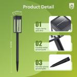 Philips 8 Packs Solar Pathway Lights Outdoor, Glass Metal Led Garden Landscape Lightings, 3000K Warm White, Waterproof for Decor Yard, Walkway, Patio, Driveway, Lawn