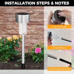 Jsdoin 12PCS Solar Garden Lights, Garden Stake Light Stainless Steel LED Solar Lights Waterproof Auto On-Off Pathway Lighting for Walkway, Patio, Outdoor, Lawn, Driveway