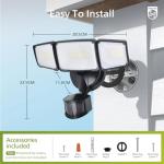 Philips 24W 3500LM LED Security Lights w/PIR Motion Sensor Outdoor, 5000K Daylight Dusk to Dawn Aluminum Flood light, 3 Adjustable Heads, Waterproof for Garage, Yard, Porch