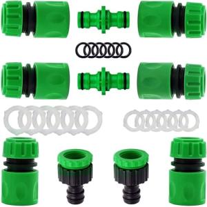 10Pcs Garden Hose Tap Connector Hose Pipe Fittings Kit for Outdoor tap&Join Hoses Pipe Tube(2 Double Male Snap Connectors,6 End Quick Connectors,2 Tap Connector 1/2 &3/4 Inch Size 2-in-1)