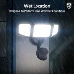 Philips 24W 3500LM LED Security Lights w/PIR Motion Sensor Outdoor, 5000K Daylight Dusk to Dawn Aluminum Flood light, 3 Adjustable Heads, Waterproof for Garage, Yard, Porch