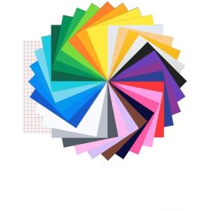 Bohoray 42 Pack Permanent Vinyl, Self Adhesive Vinyl for Cricut, 32 Self Adhesive Vinyl Sheets with 10 Transfer Paper for Decor Sticker, Logo, Banners, Party Decoration 32colors, 21X30.5CM