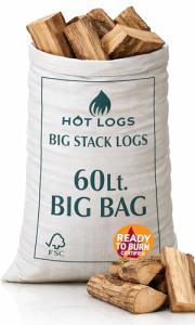 60L HARDWOOD LOGS Hotlogs Big White Bumper Bag Premium Kiln-Dried Wood – (60 Litre) - Ideal for Open fires, Fire Burning Stoves, BBQ's, Log Burners, Camping Fires, Fire Pits & Pizza Ovens.