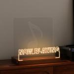 CoolGift Mart Now Playing Vinyl Stand, Light up Record Holder, Wooden Acrylic Display with Warm White Lights for Albums, Room Decor, Gift for Vinyl Lovers