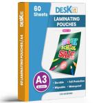 Deskit A3 Laminating Pouches, Glossy, 60 Sheets, 150 Microns - Clear and Durable Presentations - Ideal Rigidity for Everyday Use