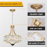 Kaniker 5-Light Crystal Chandelier Ceiling Light Fixture with Adjustable Height, Gold Drum Pendant Light for Dining Room Light Fixture, Kitchen Island, Bedroom, Living Room, Elegant Modern Lighting