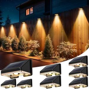 Delaiglow Solar Fence Lights 8 Pack - Solar Wall Lights Warm White Waterproof Outdoor Garden Lights for Fence, Wall & Patio, Decorative Ambient Lighting