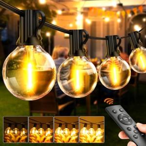 Outdoor String Lights Garden 65Ft 20M LED Festoon Light Mains Powered with Remote Dimmable Timer Outside Light Waterproof G40 26+2 Bulbs Hanging Patio Lighting Party Wedding for Gazebo Pergola Balcony