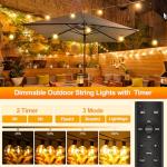 Outdoor String Lights Garden 65Ft 20M LED Festoon Light Mains Powered with Remote Dimmable Timer Outside Light Waterproof G40 26+2 Bulbs Hanging Patio Lighting Party Wedding for Gazebo Pergola Balcony
