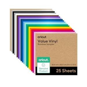 Cricut Value Vinyl | 25 Sheets | 30.5 cm x 30.5 cm (12" x 12") | Self Adhesive Permanent Vinyl for All Cricut Cutting Machines | Variety Pack