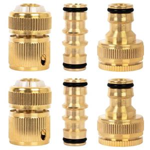 BLOSTM Brass Garden Hose Connector 6 Pack - Rustproof Hose Fittings & Connectors Set with 2 Double Male Connector, 2 x Hose ½” End Quick Connect, 2 x ½” Hose Tap Connectors - Fits Most Hoses
