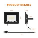 GRIFEMA 20W LED Floodlight Outdoor, 2200LM, 6500K Cool White, IP66 Waterproof, Adjustable 180° Bracket, Security Lighting for Garden, Garage, Yard, Pack of 2, No Plug​