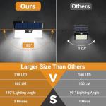 vighep Solar Security Lights Outdoor Motion Sensor, 318LED Super Bright Led Solar Powered Light with 3 Lighting Modes, IP65 Waterproof Wireless Pir Wall Lights for Outside Garden Fence Yard Path