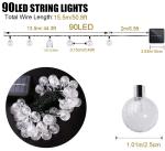 iihome 90 LED 50 ft Solar Powered Garden Lights Outdoor Waterproof String Lights Crystal Ball Decorative Lighting for Garden, Patio, Yard, Home, Chrismas Tree, Parties(Warm White)