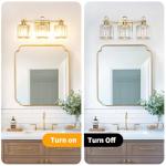 Lxybcce Modern Crystal Bathroom Vanity Light, Gold Bathroom Lighting Fixture, Crystal Brass Vanity Light Fixture Over Mirror, Bath Wall Mounted Lighting for Bedroom, Living Room