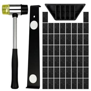 53Pcs Laminate Floor Kit with 50pcs Laminate Floor Spacers, Double Sided Rubber Mallet, Pull Bar, Tapping Block for Woodworking Laminate Flooring Installation