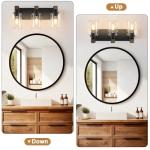 Farmhouse Bathroom Vanity Light Fixtures, Rustic 3-Light Wood Vanity Lights for Bathroom, Vintage Black Wall Sconces Lighting, Light fixtures Over Mirror, with Glass Shade