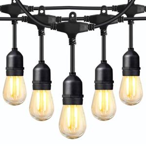BRIMAX Outdoor String Lights 49FT Heavy Duty Commercial Grade Waterproof String Lights, 15 E27 Sockets, 15 Shatterproof LED Bulbs (2W Warm White), Garden Light for Patio, Backyard, Cafe