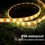 CCILAND 10M Solar LED Strip Lights Outdoor, IP68 Waterproof Light Strip with 8 Modes Remote Dimmable Flexible Sleeve Strip for Garden Porch Patio Gazebo Decor - Warm White